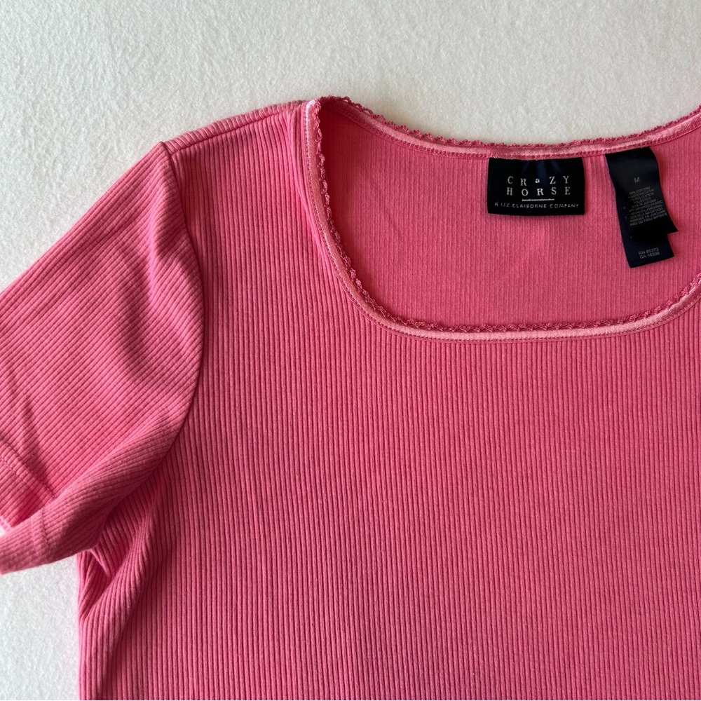 Pink Ribbed Women's Top - Picture 2 of 6